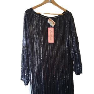 Sarafino Women's Long Sleeve Round Neck Sequin Midi Dress Black Size Medium